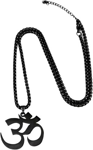 Dark Zen Stainless Steel Om Necklace Black Unisex Spiritual Gothic Pendant, Tarnish-Free Mindful Jewelry in Saudi Arabia