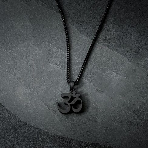 Dark Zen Stainless Steel Om Necklace Black Unisex Spiritual Gothic Pendant, Tarnish-Free Mindful Jewelry in Saudi Arabia