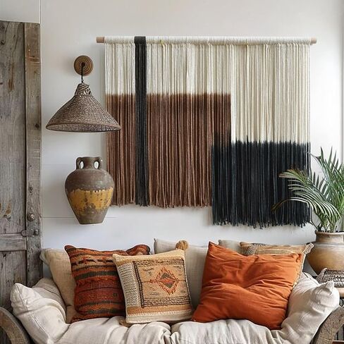 Macrame Wall Hanging Handmade Boho Decorative Wall Art, Woven Fiber Tapestry for Living Room, Bedroom, Modern Home Decor 27" W x 19" L in Saudi Arabia