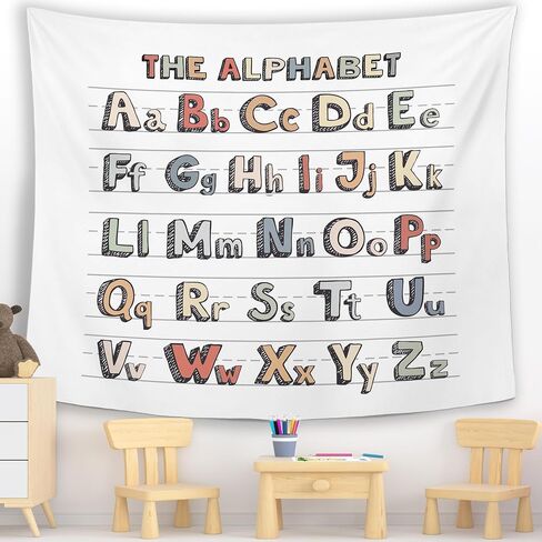 MNASAIOO Classroom Colorful Alphabet Wall Tapestry Hanging for Bedroom, Nursery Educational Tapestries, Rustic Abc Wall Decor Banner for Kids Playroom Preschool 50x60in in Saudi Arabia