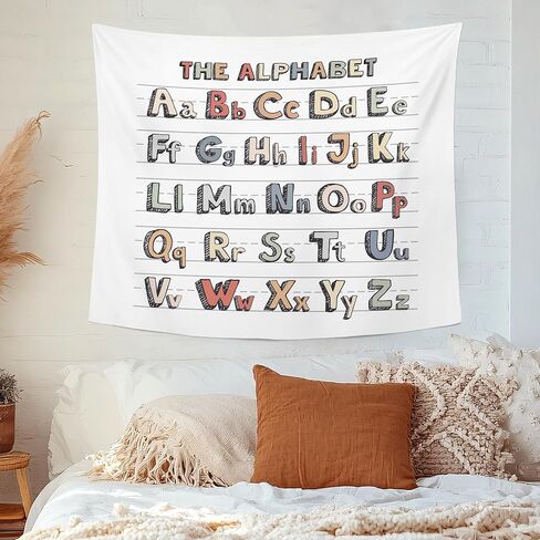 MNASAIOO Classroom Colorful Alphabet Wall Tapestry Hanging for Bedroom, Nursery Educational Tapestries, Rustic Abc Wall Decor Banner for Kids Playroom Preschool 50x60in in Saudi Arabia