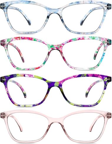 Reading Glasses for Women, Stylish Blue Light Blocking Readers, Lightweight Spring Hinge Eyeglasses Cat Eye 4 Pack（Black,2.00 X） in Kuwait