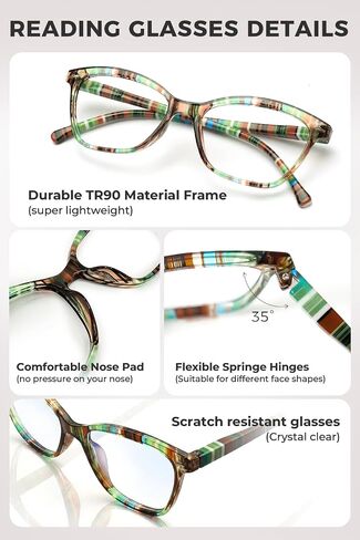 Reading Glasses for Women, Stylish Blue Light Blocking Readers, Lightweight Spring Hinge Eyeglasses Cat Eye 4 Pack（Black,2.00 X） in Kuwait
