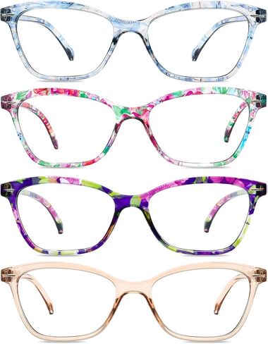 Reading Glasses for Women, Stylish Blue Light Blocking Readers, Lightweight Spring Hinge Eyeglasses Cat Eye 4 Pack（Black,2.00 X） in Kuwait