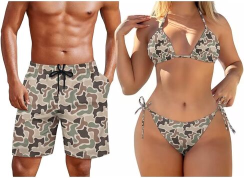 KEIAHUAN Couple Matching Swimwear Womens 2 Piece Bikini Set Halter String Swimsuits and Men's Swim Trunks Summer Shorts in Kuwait