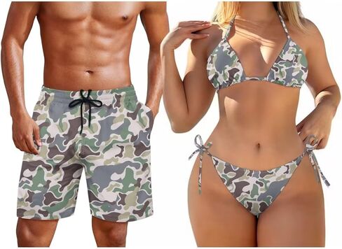 KEIAHUAN Couple Matching Swimwear Womens 2 Piece Bikini Set Halter String Swimsuits and Men's Swim Trunks Summer Shorts in Kuwait