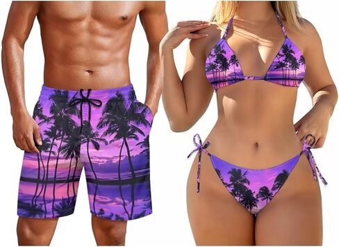 KEIAHUAN Couple Matching Swimwear Womens 2 Piece Bikini Set Halter String Swimsuits and Men's Swim Trunks Summer Shorts in Kuwait