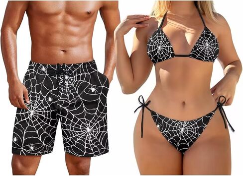 KEIAHUAN Couple Matching Swimwear Womens 2 Piece Bikini Set Halter String Swimsuits and Men's Swim Trunks Summer Shorts in Kuwait