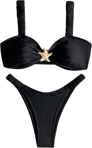 OYOANGLE Women's 2 Piece Bathing Suit Metal Starfish High Cut Bikini Sets Beach Vacation Swimsuit Beachwear in Kuwait