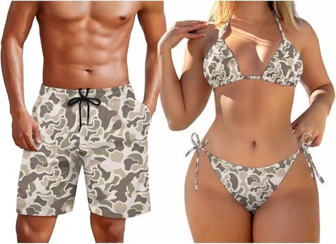 KEIAHUAN Couple Matching Swimwear Womens 2 Piece Bikini Set Halter String Swimsuits and Men's Swim Trunks Summer Shorts in Kuwait