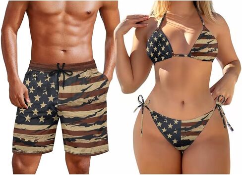 KEIAHUAN Couple Matching Swimwear Womens 2 Piece Bikini Set Halter String Swimsuits and Men's Swim Trunks Summer Shorts in Kuwait