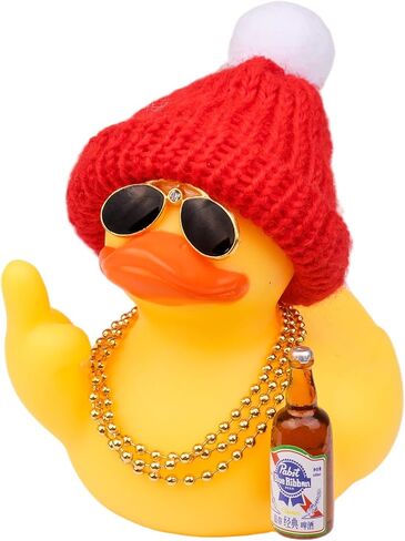 Car Dashboard Rubber Ducks, Christmas Eve Decorations Rubber Ducky Car Ornament with Cool Accessorie Knit Hat, Sunglasses, Necklace, 3.5in in Kuwait