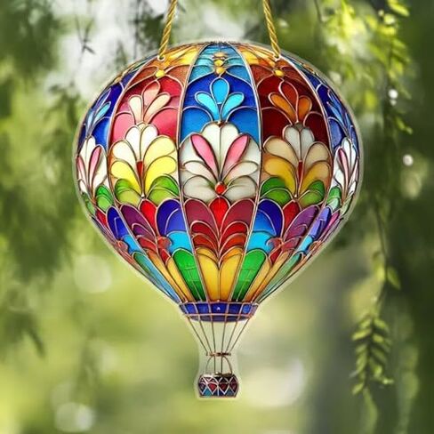 منطاد الهواء الساخن Suncatcher زينة معلقة على شكل فسيفساء ملونة من الأكريليك لتزيين النوافذ لجدار الحديقة (متعدد الألوان 3C) in Kuwait
