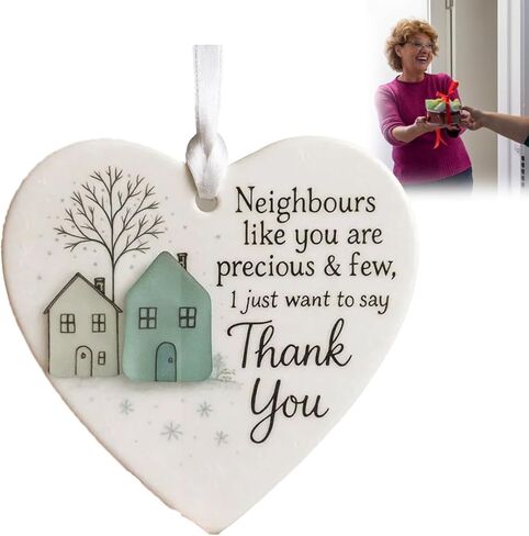 Thank You Neighbours Heart-Shaped Ornament, Neighbours Like You are Precious & Few Appreciation Gifts for Neighbor, Heart-Shaped Sea Glass 3D Ceramic Decor, Housewarming Gift in Kuwait