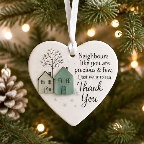 Thank You Neighbours Heart-Shaped Ornament, Neighbours Like You are Precious & Few Appreciation Gifts for Neighbor, Heart-Shaped Sea Glass 3D Ceramic Decor, Housewarming Gift in Kuwait