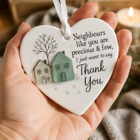 Thank You Neighbours Heart-Shaped Ornament, Neighbours Like You are Precious & Few Appreciation Gifts for Neighbor, Heart-Shaped Sea Glass 3D Ceramic Decor, Housewarming Gift in Kuwait
