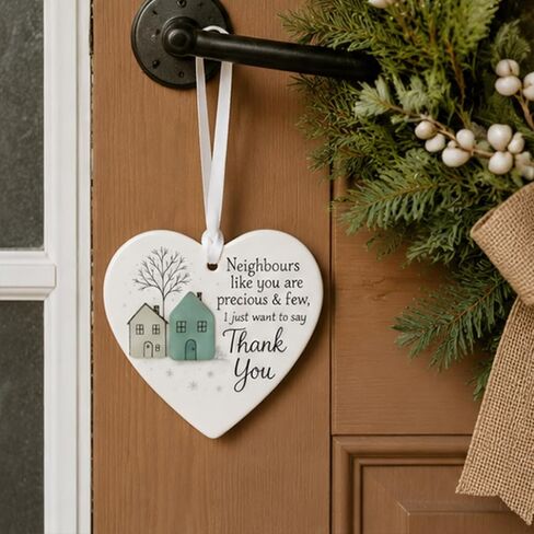Thank You Neighbours Heart-Shaped Ornament, Neighbours Like You are Precious & Few Appreciation Gifts for Neighbor, Heart-Shaped Sea Glass 3D Ceramic Decor, Housewarming Gift in Kuwait