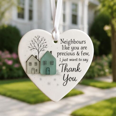 Thank You Neighbours Heart-Shaped Ornament, Neighbours Like You are Precious & Few Appreciation Gifts for Neighbor, Heart-Shaped Sea Glass 3D Ceramic Decor, Housewarming Gift in Kuwait