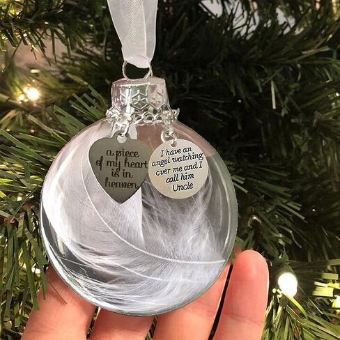 Christmas Memorial Ornament, A Piece of My Heart is in Heaven, Christmas Tree Hanging Pendant Memorial Gifts for Loss of Loved in Memory of Mom Sympathy Gift (Feather Ball, Dad) in Kuwait