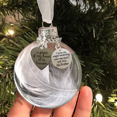 Christmas Memorial Ornament, A Piece of My Heart is in Heaven, Christmas Tree Hanging Pendant Memorial Gifts for Loss of Loved in Memory of Mom Sympathy Gift (Feather Ball, Dad) in Kuwait