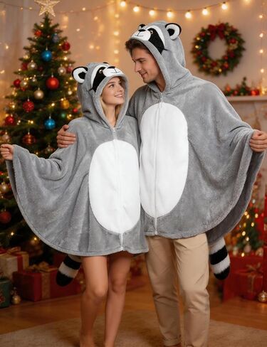 Raccoon Costume Adult Cloak Cape Hoodie Halloween Animal Cosplay in Saudi Arabia