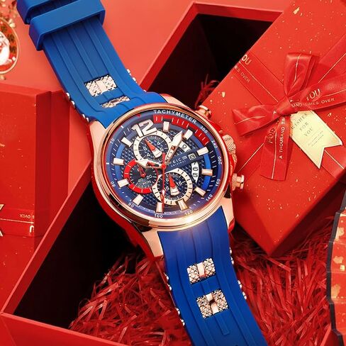 FEICE Men’s Watch Fashion Quartz Analog Waches for Men Waterproof Chronograph Minimalist Sport Wristwatch Silicone Strap Silicone Strap FK037 Blue in Kuwait