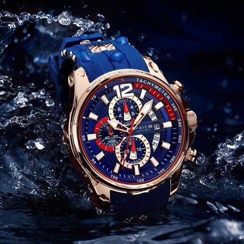 FEICE Men’s Watch Fashion Quartz Analog Waches for Men Waterproof Chronograph Minimalist Sport Wristwatch Silicone Strap Silicone Strap FK037 Blue in Kuwait