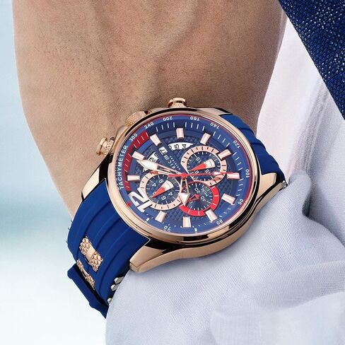 FEICE Men’s Watch Fashion Quartz Analog Waches for Men Waterproof Chronograph Minimalist Sport Wristwatch Silicone Strap Silicone Strap FK037 Blue in Kuwait