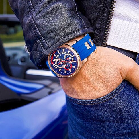 FEICE Men’s Watch Fashion Quartz Analog Waches for Men Waterproof Chronograph Minimalist Sport Wristwatch Silicone Strap Silicone Strap FK037 Blue in Kuwait