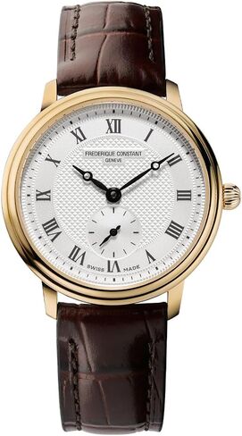 Frederique Constant Ladies Swiss Quartz Classic Slimline Gold-Tone Stainless Steel Watch with Brown Leather Strap, Style: FC-235M1S5 in Saudi Arabia