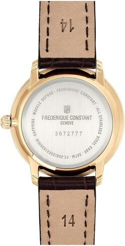 Frederique Constant Ladies Swiss Quartz Classic Slimline Gold-Tone Stainless Steel Watch with Brown Leather Strap, Style: FC-235M1S5 in Saudi Arabia