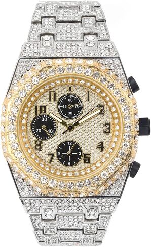 Men’s 42mm Fully Iced-Out Octagon Watch – Diamond Bezel, Luxury Hip-Hop Timepiece, Quartz Movement, Gift for Him in Saudi Arabia