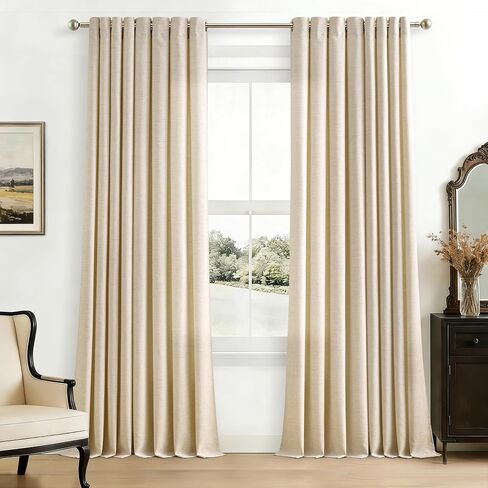Warm Beige Oatmeal Linen Curtains 96 Inch Length 2 Panels Set Sand Ecru Light Filtering Semi Sheer Grommet Drapes Thick Linen Privacy Floor to Ceiling Length Curtain Living Room 8ft in Saudi Arabia