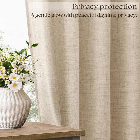 Warm Beige Oatmeal Linen Curtains 96 Inch Length 2 Panels Set Sand Ecru Light Filtering Semi Sheer Grommet Drapes Thick Linen Privacy Floor to Ceiling Length Curtain Living Room 8ft in Saudi Arabia