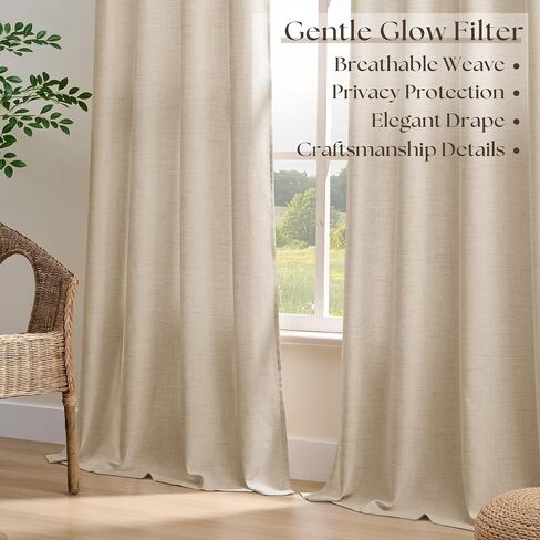 Warm Beige Oatmeal Linen Curtains 96 Inch Length 2 Panels Set Sand Ecru Light Filtering Semi Sheer Grommet Drapes Thick Linen Privacy Floor to Ceiling Length Curtain Living Room 8ft in Saudi Arabia