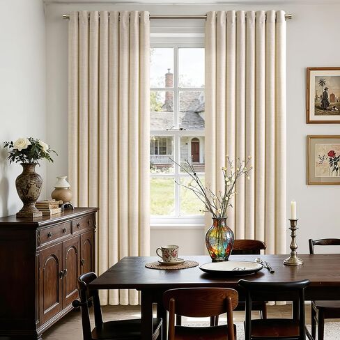 Warm Beige Oatmeal Linen Curtains 96 Inch Length 2 Panels Set Sand Ecru Light Filtering Semi Sheer Grommet Drapes Thick Linen Privacy Floor to Ceiling Length Curtain Living Room 8ft in Saudi Arabia