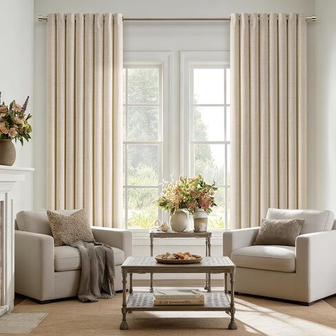 Warm Beige Oatmeal Linen Curtains 96 Inch Length 2 Panels Set Sand Ecru Light Filtering Semi Sheer Grommet Drapes Thick Linen Privacy Floor to Ceiling Length Curtain Living Room 8ft in Saudi Arabia