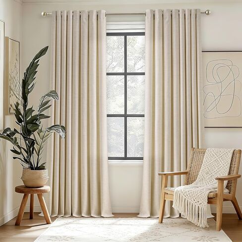 Warm Beige Oatmeal Linen Curtains 96 Inch Length 2 Panels Set Sand Ecru Light Filtering Semi Sheer Grommet Drapes Thick Linen Privacy Floor to Ceiling Length Curtain Living Room 8ft in Saudi Arabia