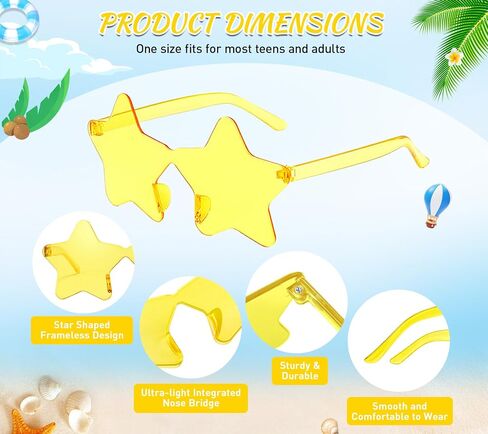 SUNOVELTIES 50 Pack Star Rimless Sunglasses Bulk Colored Party Glasses Transparent Fun Sunglasses for Adult in Kuwait