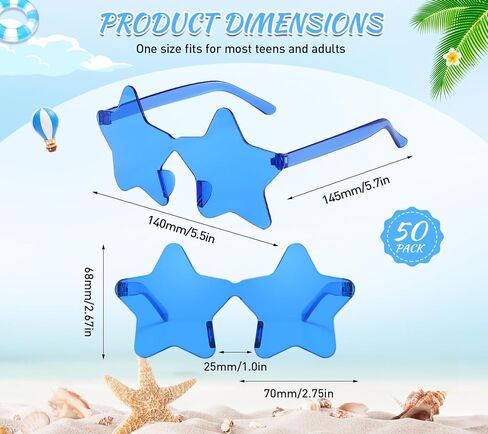 SUNOVELTIES 50 Pack Star Rimless Sunglasses Bulk Colored Party Glasses Transparent Fun Sunglasses for Adult in Kuwait