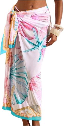 SHENHE Women's Long Sarong Coverups Shell Print Pareo Bathing Suit Wrap Skirt Swim Cover Up in Kuwait