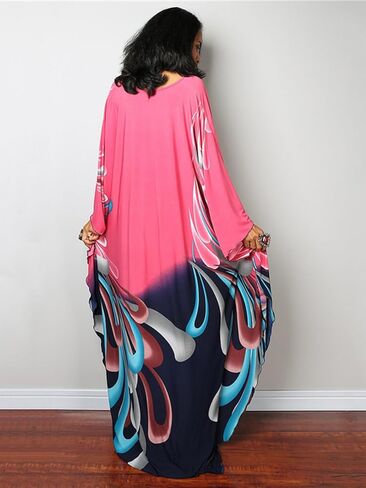 Women Kaftan Dresses Plus Size V-Neck Batwing Sleeves Beach Cover Up Floral Print Moomoos Dress in Kuwait