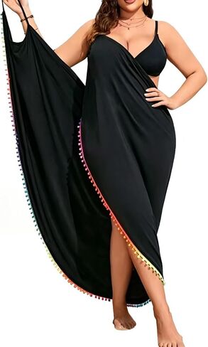 Plus Size Swimsuit Cover Up for Women Sarong Wrap Beach Dress | Flowy Plus Size Beach Cover Up with Adjustable Straps and Side Wrap Design for Swimwear, Pool, Cruise and Vacation in Kuwait