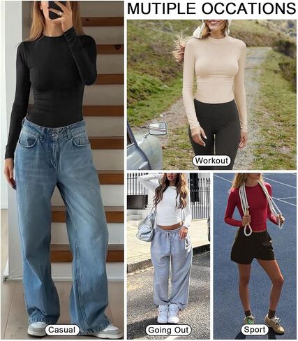Women Long Sleeve T Shirts Crew Neck Ribbed Top for Women Going Out Workout Basic Tight Tee Fitted Cotton Tops in Kuwait