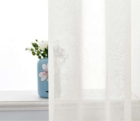 Sheer Curtains Faux Linen Semi Voile Light Filtering Drapes Pair for Bedroom Living Room, Set of 2 Grommet Top Window Curtain Panels (54 x 84 Inch,White) in Saudi Arabia