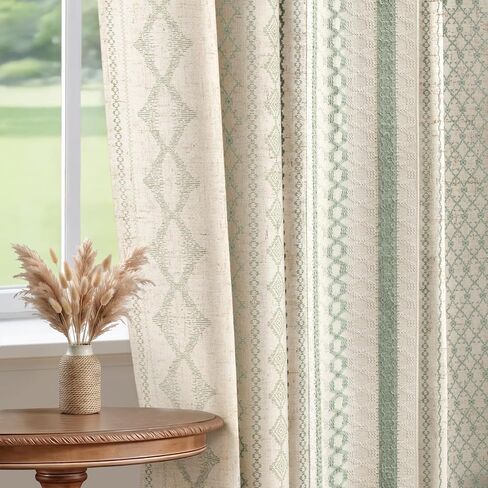 Boho Blackout Curtains Farmhouse Linen Textured Curtains 84 Inches Long for Living Room and Bedroom, Beige Embroidered Woven 1 Panel in Saudi Arabia