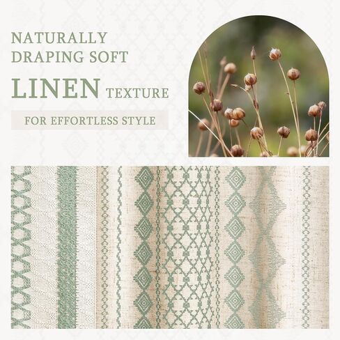 Boho Blackout Curtains Farmhouse Linen Textured Curtains 84 Inches Long for Living Room and Bedroom, Beige Embroidered Woven 1 Panel in Saudi Arabia