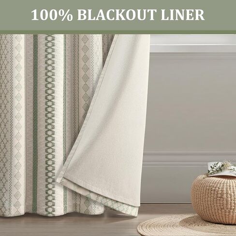 Boho Blackout Curtains Farmhouse Linen Textured Curtains 84 Inches Long for Living Room and Bedroom, Beige Embroidered Woven 1 Panel in Saudi Arabia