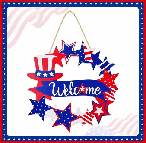 علامة باب الترحيب الوطنية من Gift Boutique، شماعة باب الرابع من يوليو، إكليل أمريكانا الأحمر والأبيض والأزرق، ديكور جدار الشرفة للباب الأمامي in Kuwait
