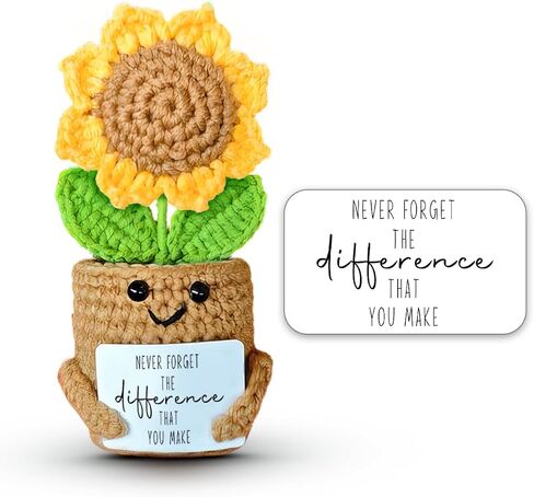Mini Sunflower Crochet Gift for Coworker Teacher Friend Boss, Going Away Retirement Goodbye Leaving Farewell Gifts for Women, Handmade Positive Plant with Card, Never Forget the Difference in Saudi Arabia